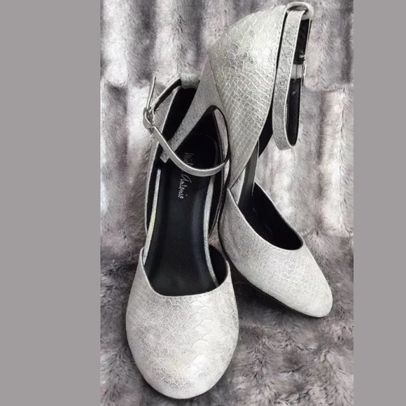 Michael Antonio Shoes - Michael Antonio White Ankle Strap Shimmer 4” Heels